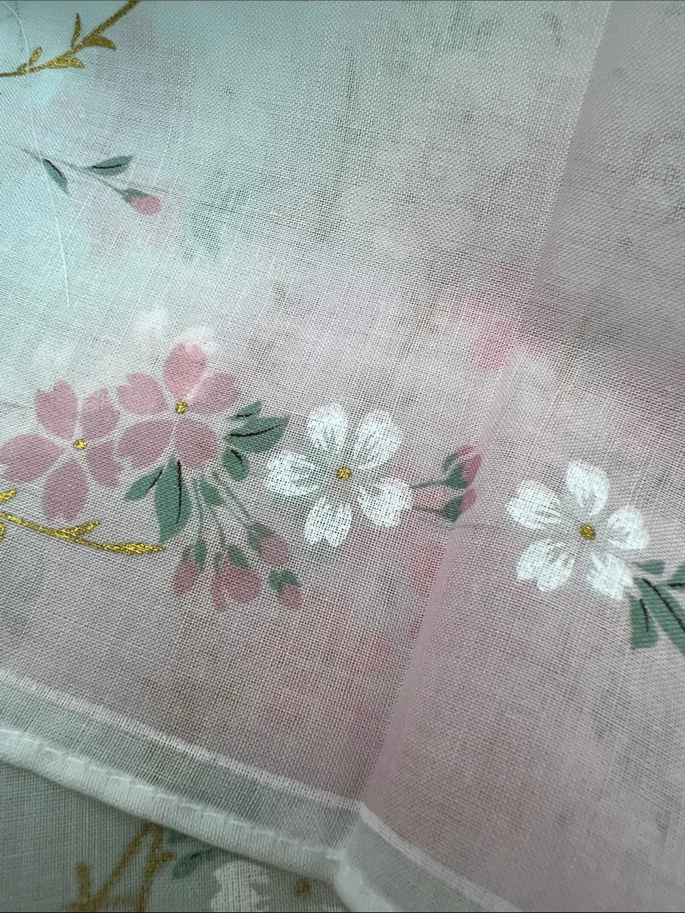 Scarf/Handkerchief Japan Festival Float Embroidered Cotton Pink/Light Blue NWT